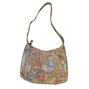 Vintage Pinky Mosaic Leather Multicolor Abstract Swirl Hobo Shoulder Bag Purse